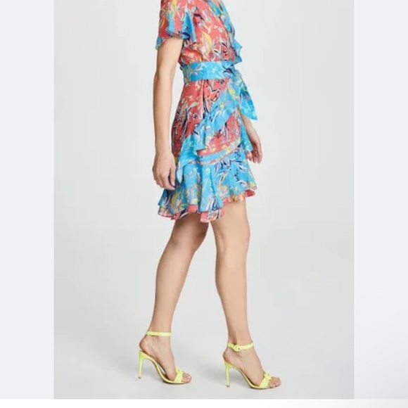 Tanya Taylor Bianka Silk Faux Wrap Floral Print Ruffle Mini Dress Size 4 Women's - Picture 5 of 16